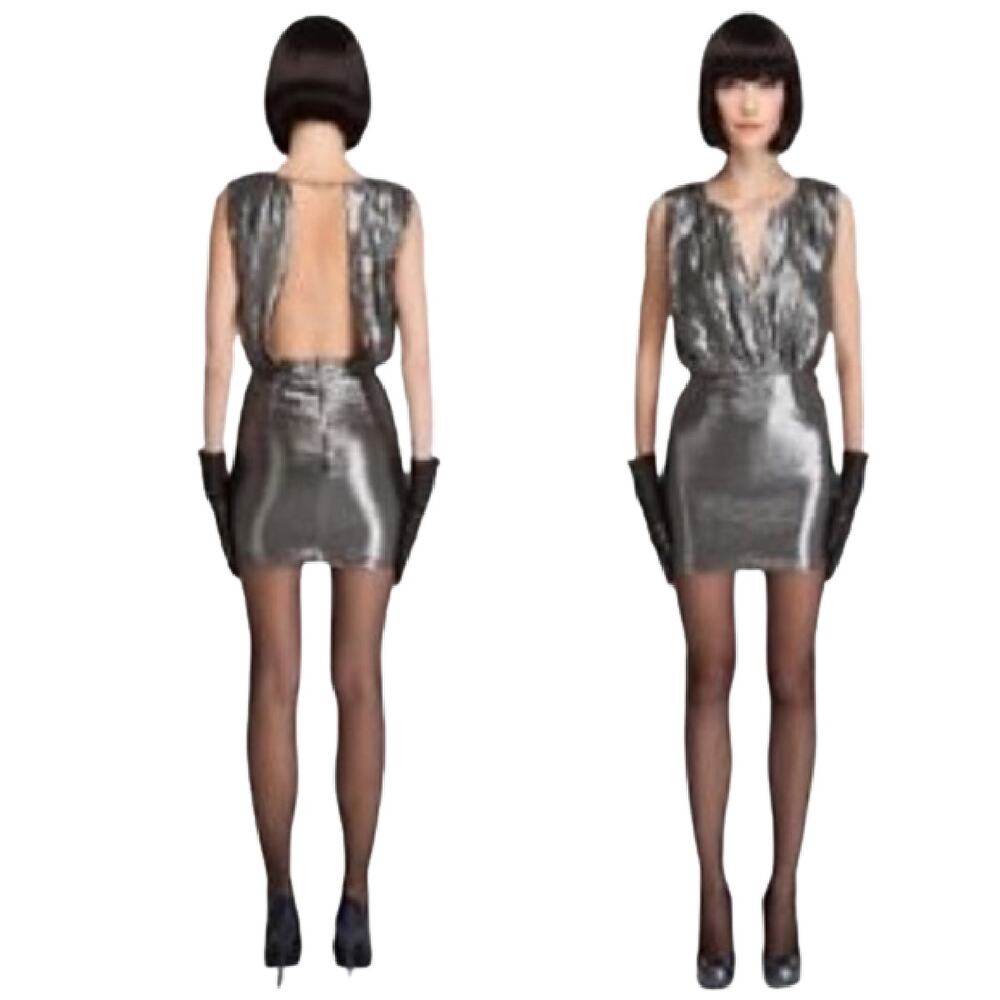 Opening Ceremony Metallic Lamé-effect Open-back  Mini Dress Size Medium